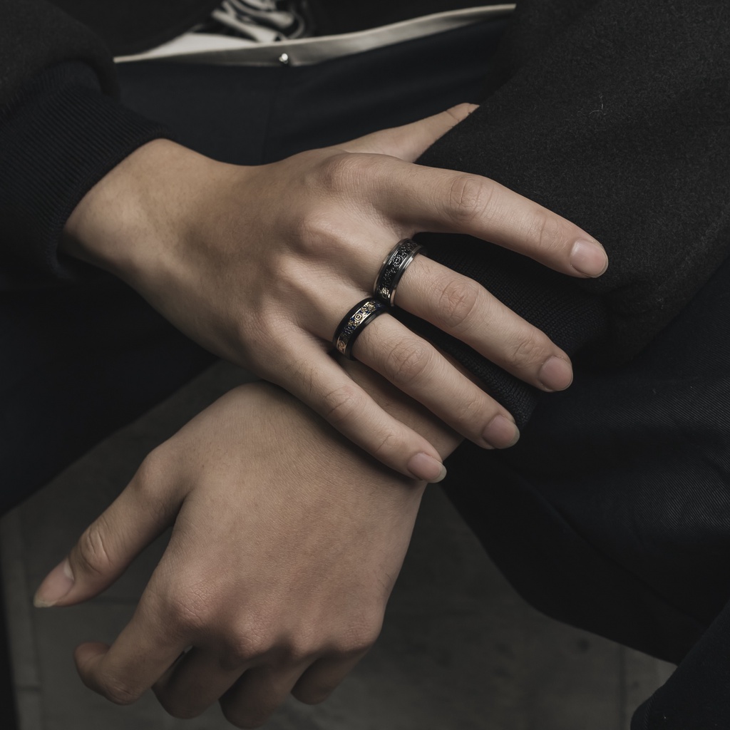 Nhẫn nam nữ tròn Unisex Merin Accesories màu bạc Thời trang chất liệu Titan đẹp đơn giản - Nhẫn Sawtooth