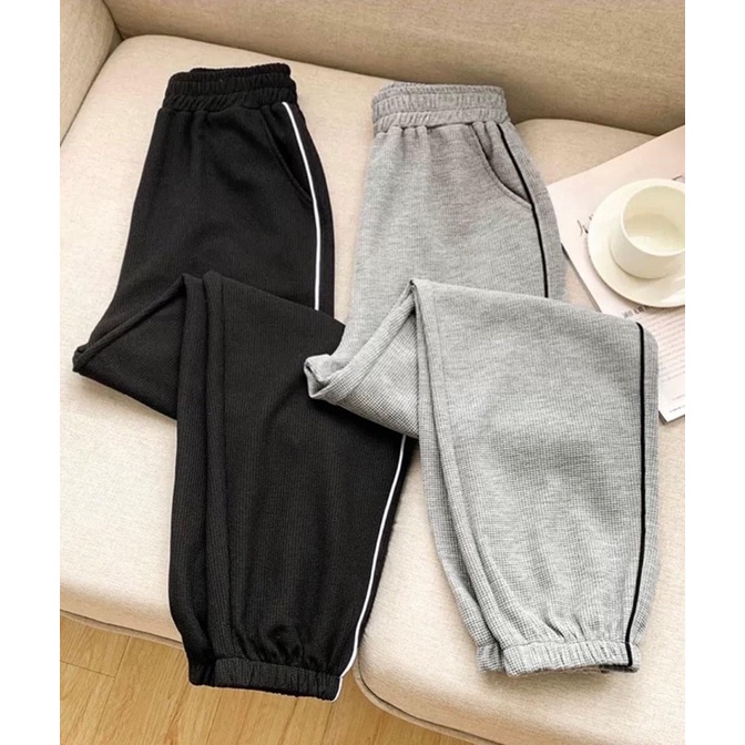 Quần Jogger Nữ Bo Gấu viền sọc thể thao vải tổ ong dày m606