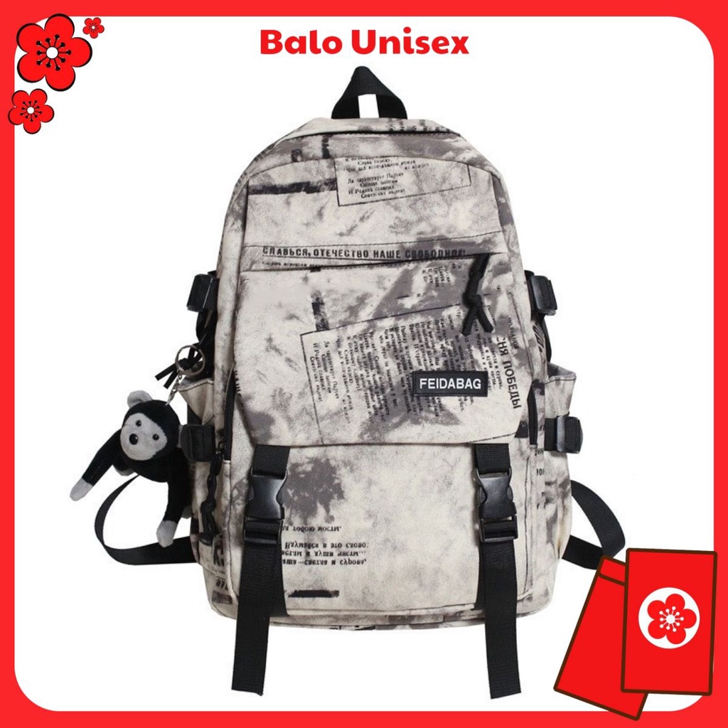 Balo Ulzzang họa tiết báo, rằn ri, Balo Unisex phong cách đường phố nam, nữ 600BAO