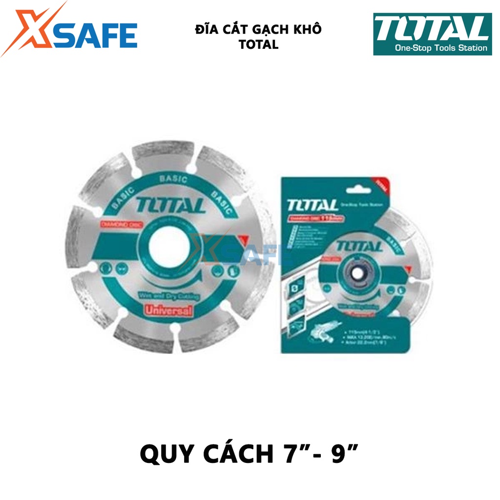 Đĩa cắt gạch khô TOTAL TAC2111803 kích thước 7-9inch, chiều rộng lưỡi 7.5mm, có phủ hợp kim nhân tạo - [XSAFE]