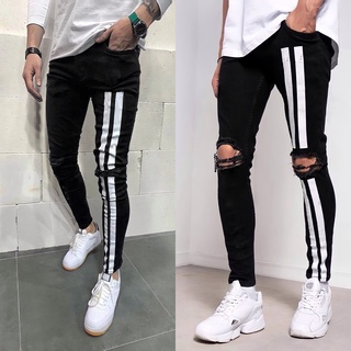 Custom by T.A.S - Jeans rách gối 2 line trắng ống trái