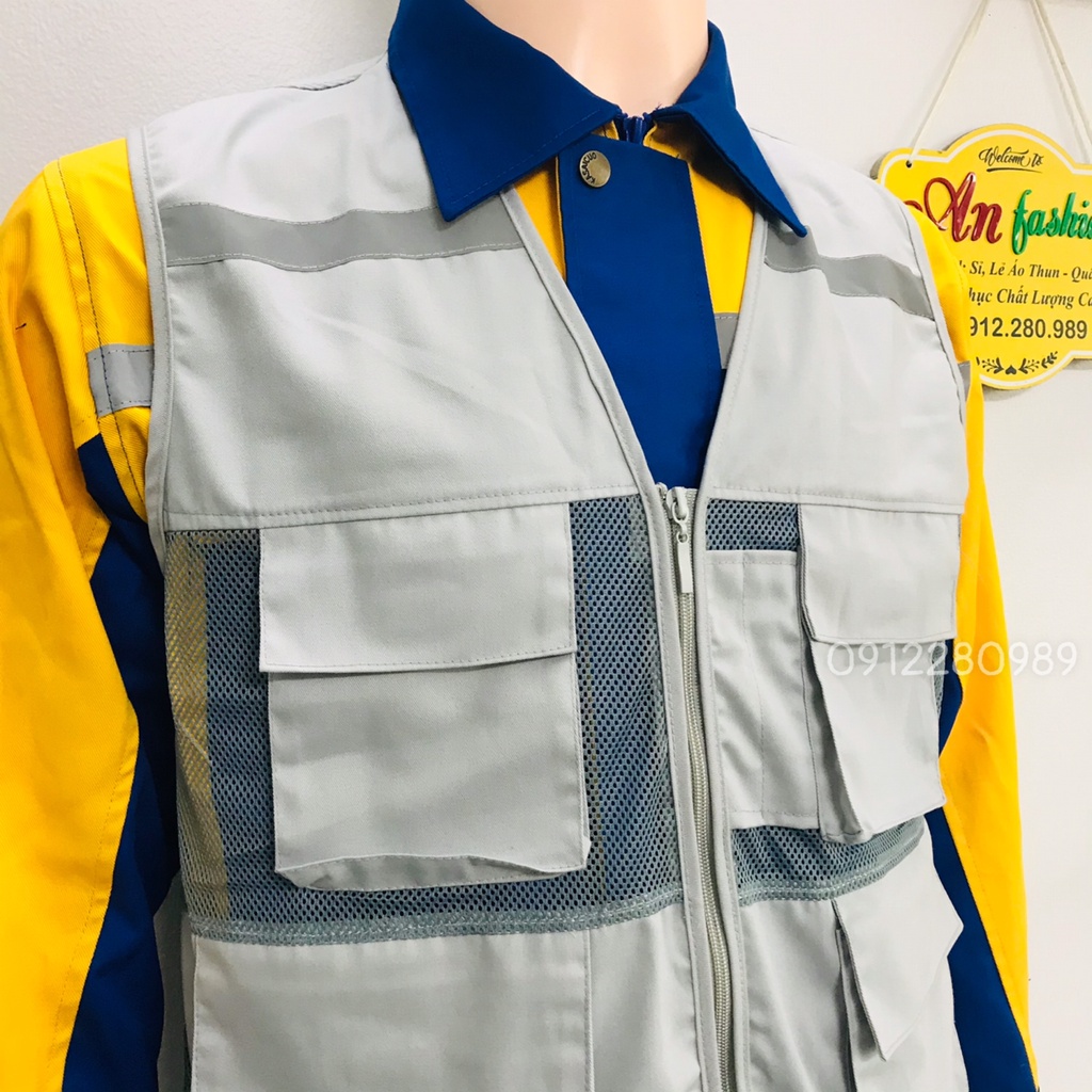 Áo ghi lê kaki bảo hộ lao động -  Áo kỹ thuật - Áo kỹ sư màu xám _ Hình chụp thật