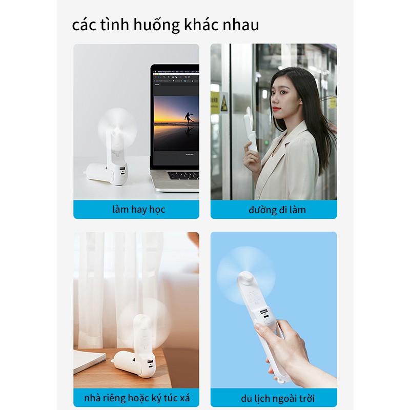 JISULIFE Quạt cầm tay  mini đầu USB đa năng 4800MAH