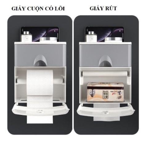 Hộp Đựng Giấy Vệ Sinh, Thiết Bị Nhà Tắm Chống Nước 2 Ngăn Cao Cấp Tiện Lợi Tặng (Tặng Kèm Miếng Dán)