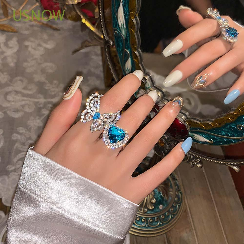 Nhẫn Hở Họa Tiết Bướm / Trái Tim Màu Xanh Dương Tùy Chỉnh Phong Cách Hàn Quốc Cổ Điển Thời Trang Cho Nữ