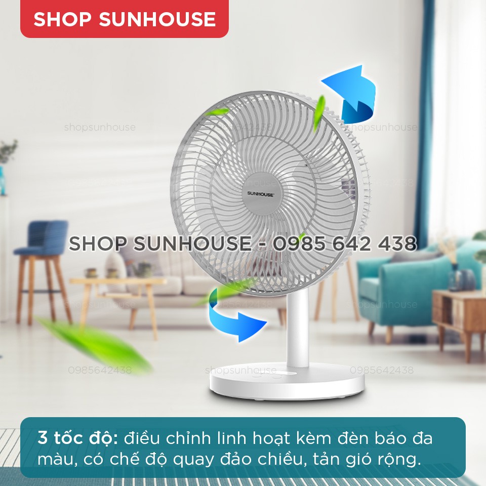 Quạt tích điện SUNHOUSE SHD7115 công suất 12W pin sạc