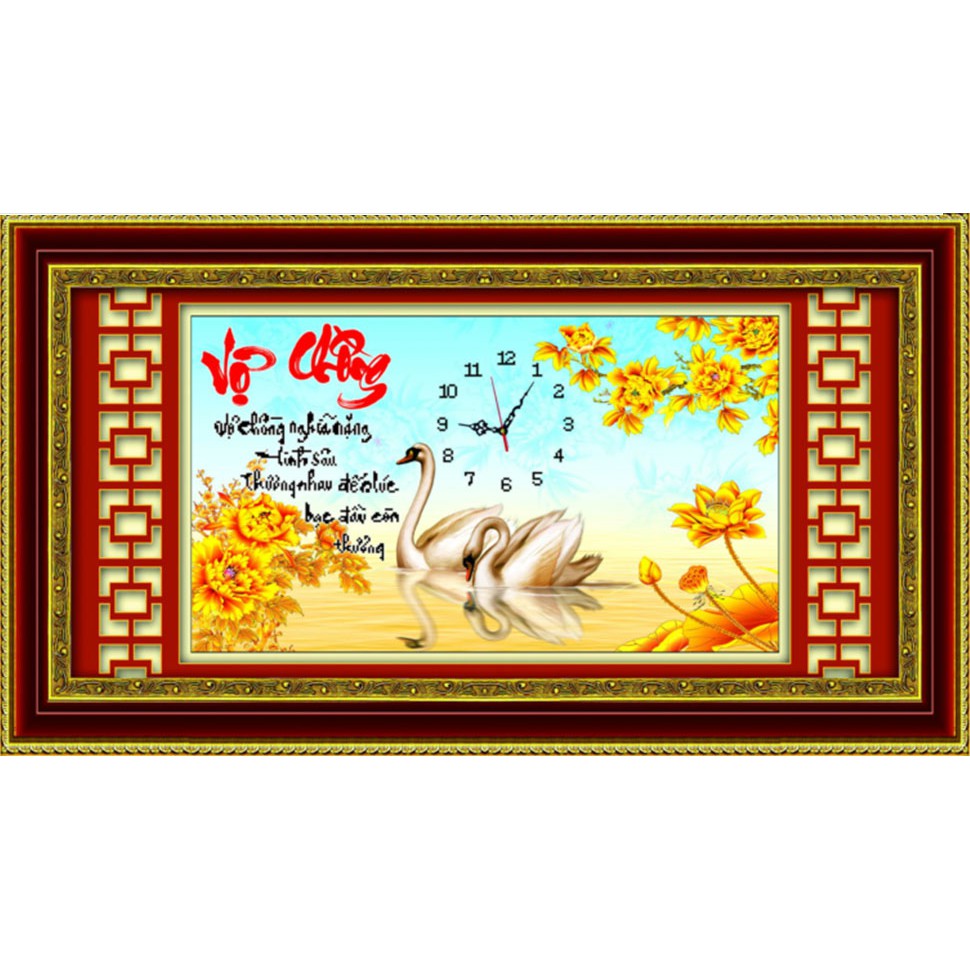 Tranh Thêu Chữ Thập 3D Đồng Hồ Vợ Chồng Nghĩa Nặng Tình Sâu 9008 (KHÁCH TỰ THÊU) KT: 80X50CM