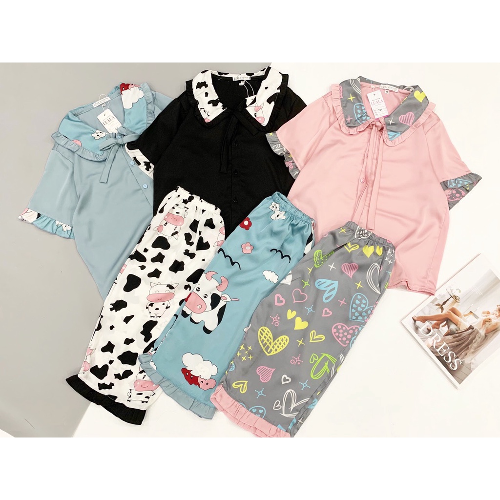 Pijama lụa latin phối hàn mẫu lửng♥️mềm mịn♥️thoáng mát♥️ bao đẹp