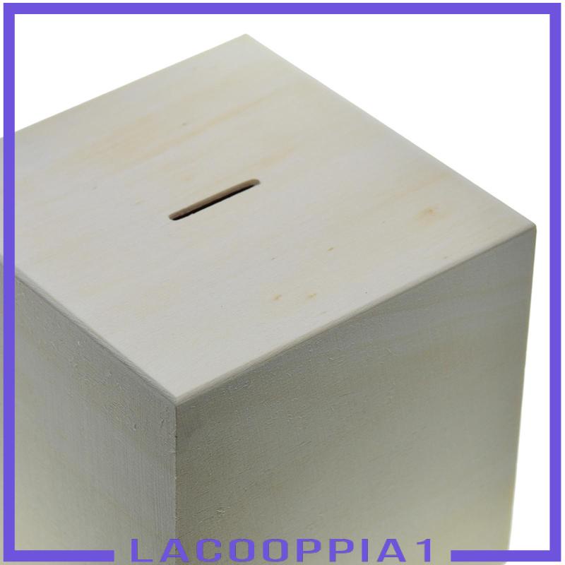 [Lacooppia1] Hộp Đựng Tiền Tiết Kiệm Hình Dạng Cuboid Bằng Gỗ DIY Cho Trẻ Em