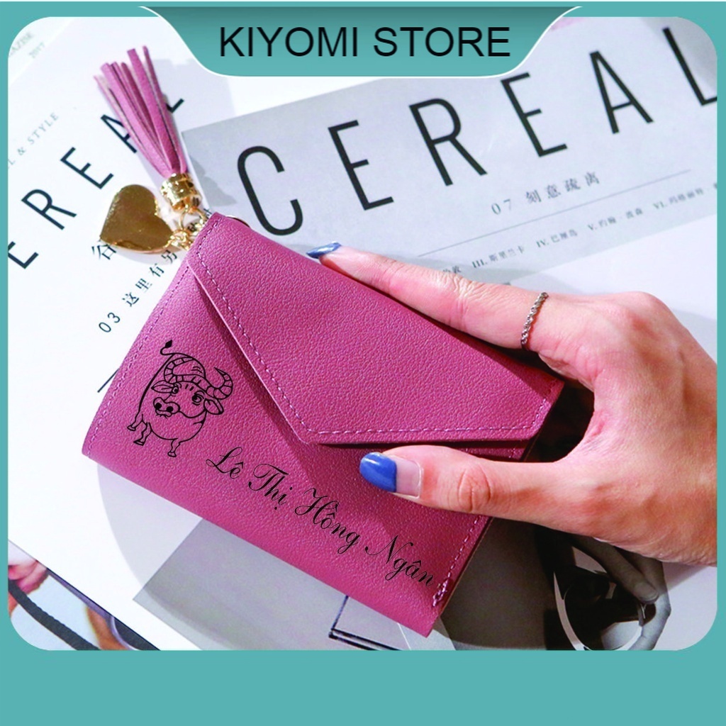 Ví nữ khắc theo yêu cầu mini ngắn cầm tay nhỏ ngọn cao cấp ngắn đẹp sang trọng giá rẻ KIYOMI STORE