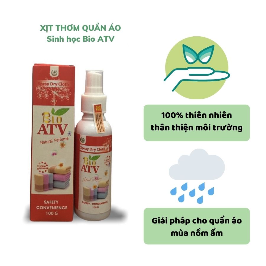 Xịt Thơm Quần Áo Sinh Học Bio ATV, Xả Vải Khô Sinh Học - Hương Comfort 100ml