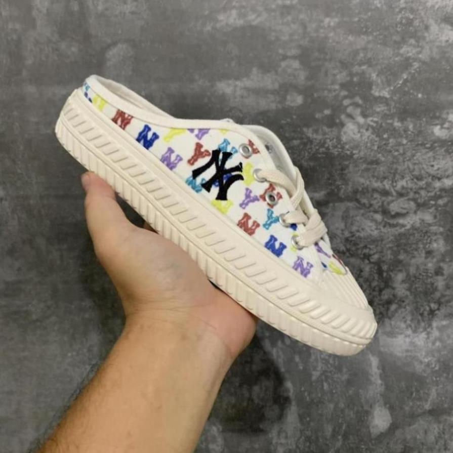 ✅[ Full Box + Bill ] Giày Sục Ny MLB Đạp Gót, giày thể thao lười , dép nữ sneaker TRẮNG HỌA TIẾT Hot Hit