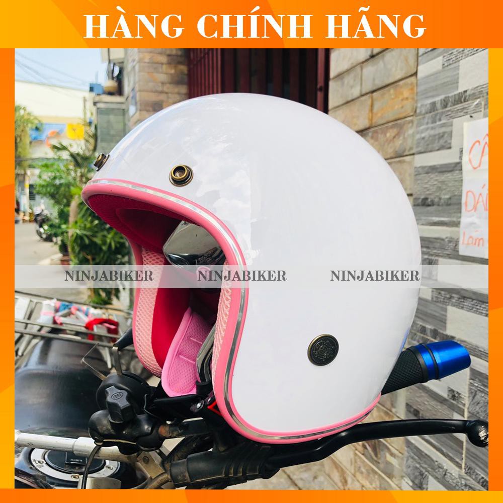 [HÀNG MỚI VỀ] Nón bảo hiểm 3/4 trắng lót hồng chính hãng siêu xinh