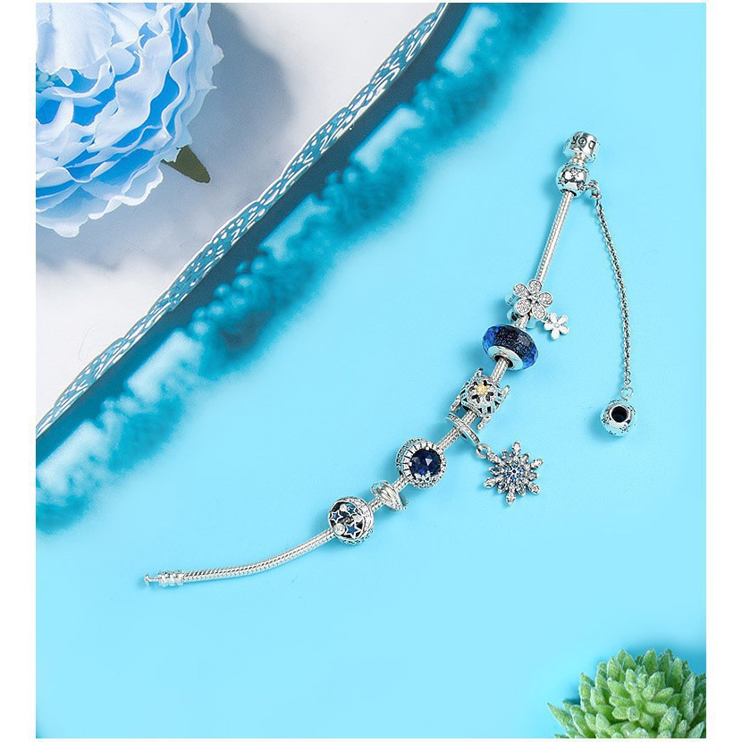 PANDORA Vòng Tay Dây Xích Bạc s925 Mặt Hình Hoa Tuyết Đại Dương Thời Trang Mới 2021 Cho Nữ654642