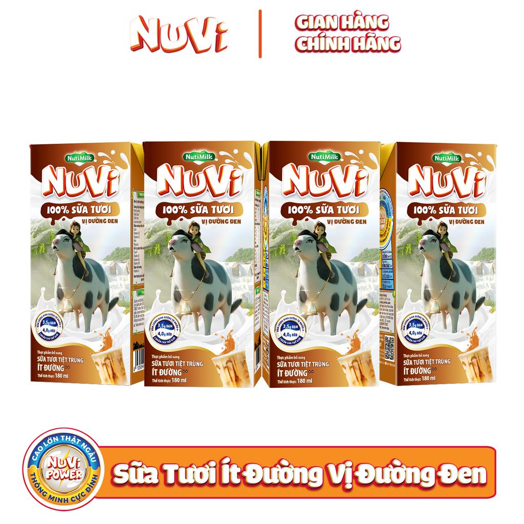 [Mã FMCGMALL -8% đơn 250k] Thùng 48 hộp Nutifood NuVi 100% Sữa Tươi – ST Tiệt Trùng Ít Đường Vị Đường Đen hộp 180ml