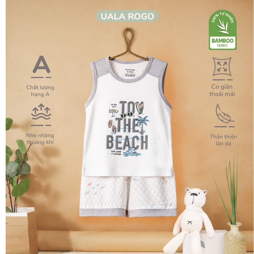 Bộ quần áo 3 lỗ cho bé Ualarogo 6 tháng - 4 tuổi vải sợi tre Bamboo co giãn thấm hút thoáng mát 2060