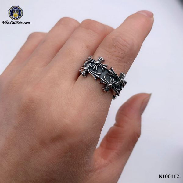 Nhẫn bạc nam nữ CH thập tự chất liệu bạc Thái 925 phong cách trẻ trung cá tính thương hiệu Viễn Chí Bảo N100158