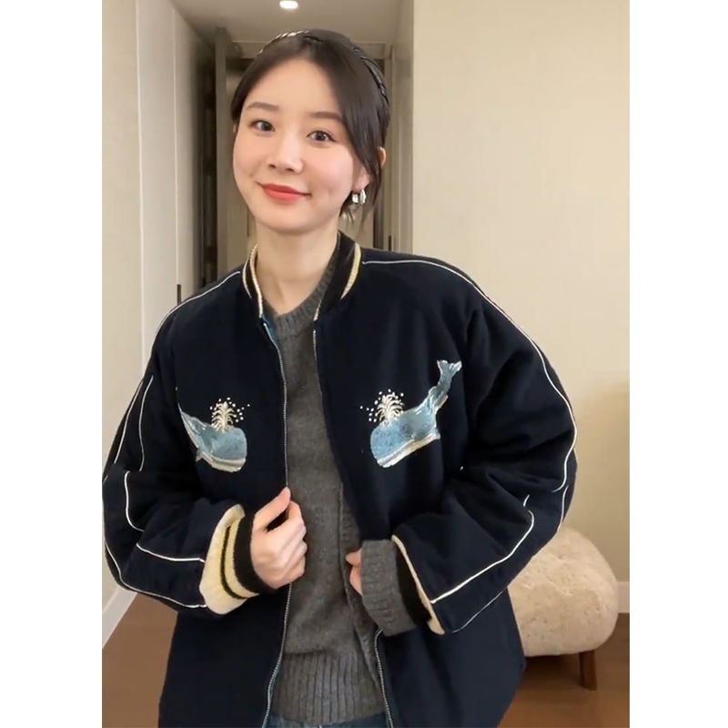 Early spring 2022 new style loose casual stand collar black baseball jacket jacket women's spring and autumn all-match