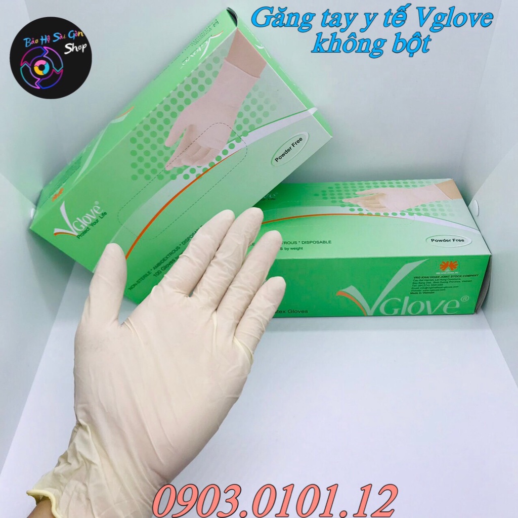 Găng tay y tế Vglove chính hãng (hộp 100 cái), bao tay y tế không bột và có bột