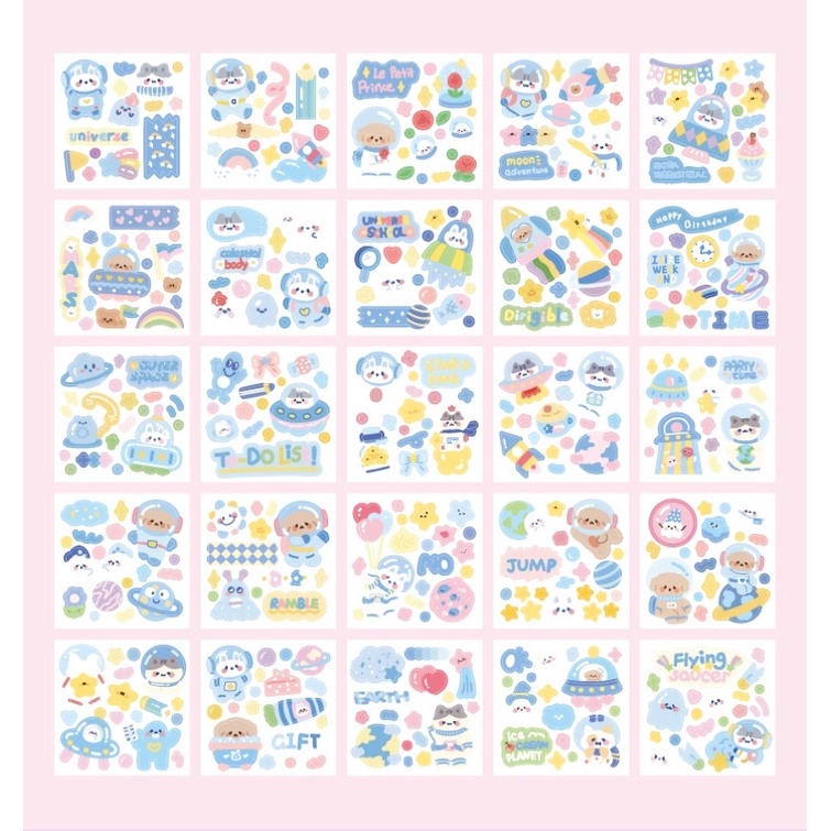 Sticker cute/Hộp 100 tấm sticker hình dán dễ thương Satellite trang trí sổ planner bullet journal Hàn Quốc Tẻn Tẻn
