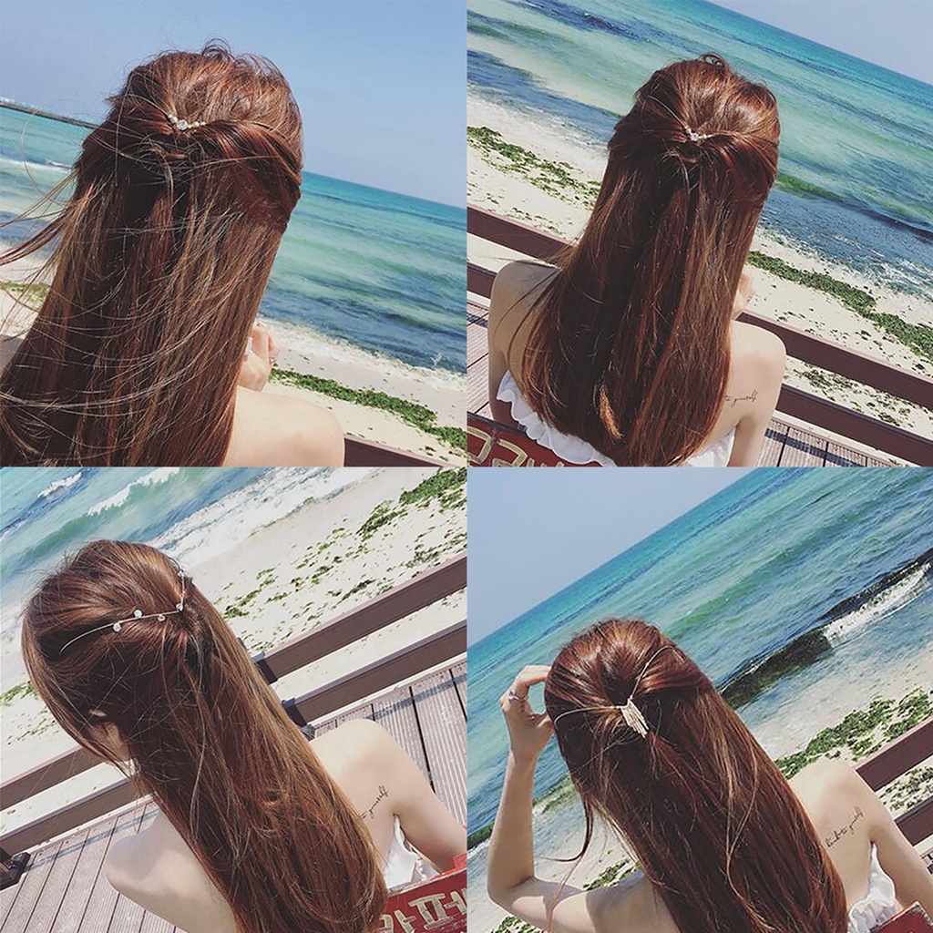 Cài tóc đính đá và ngọc trai giả tua rua thời trang cho nữ