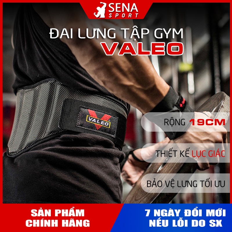 Đai Lưng Tập Gym Valeo Thiết Kế Lục Giác rộng 19cm bảo vệ lưng tối ưu