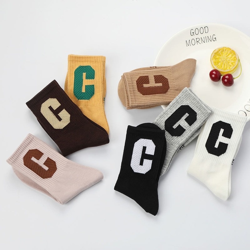 Vớ Cotton Thể Thao Màu Sắc Trơn In Chữ Cái Thời Trang Xuân Hè Cho Bé