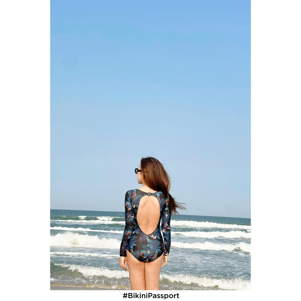 Đồ bơi Nữ BIKINI PASSPORT kiểu Một mảnh tay dài đan dây ngực - màu Floral - BS259_FLO