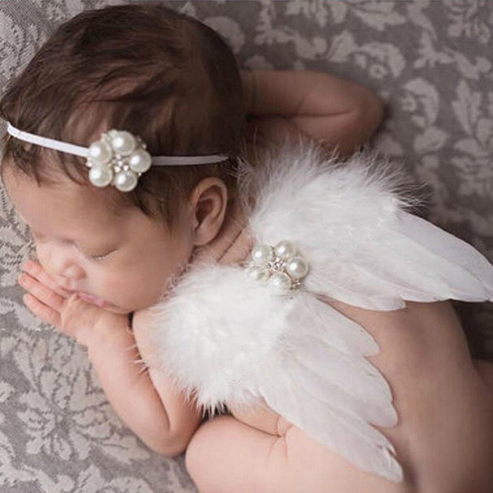 Cánh thiên thần kèm băng đô làm đạo cụ chụp ảnh cho bé gái sơ sinh