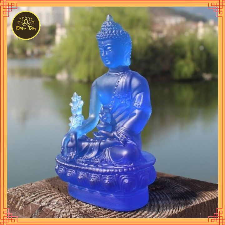 Tượng Phật Dược Sư Xanh Dương Phong Thuỷ Cao 13cm Để Taplo Ô Tô Văn Phòng