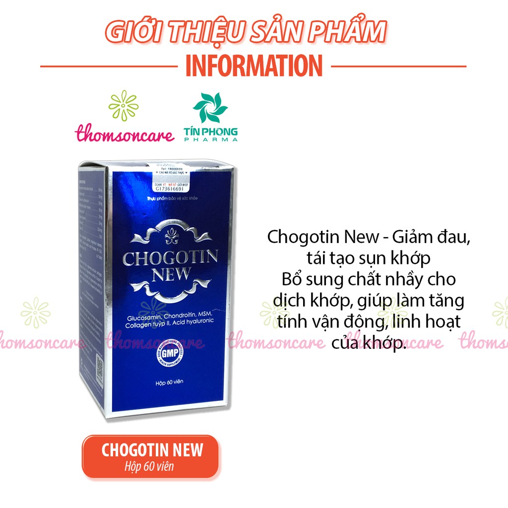 Dưỡng khớp Chogotin, đặc biệt từ Glucosamin, MSM, canxi và collagen, ngăn ngừa thoái hóa, khô khớp, loãng xương