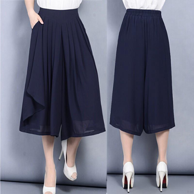 Quần dài ống rộng lưng thun cao thời trang cổ điển cho nữ mặc vào mùa hè | BigBuy360 - bigbuy360.vn
