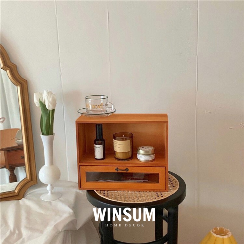 Tủ gỗ đựng đồ trang điểm có ngăn kéo phong cách vintage - winsum.decor