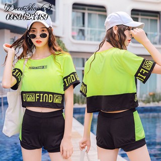 Đồ bơi nữ 42-60 kg áo lửng cộc tay quần đùi co giãn tốt nhiều màu Blueshop68