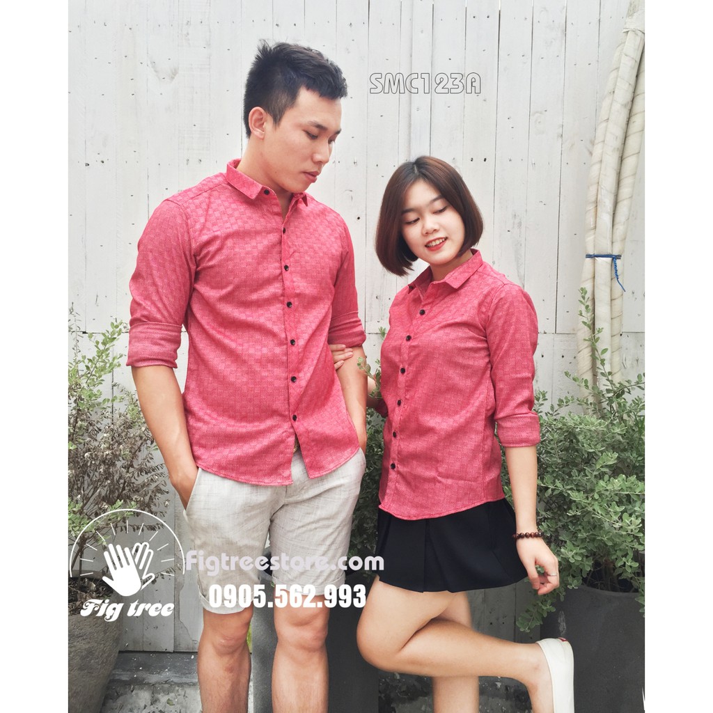 Áo đôi caro couple màu hồng đỏ 123a