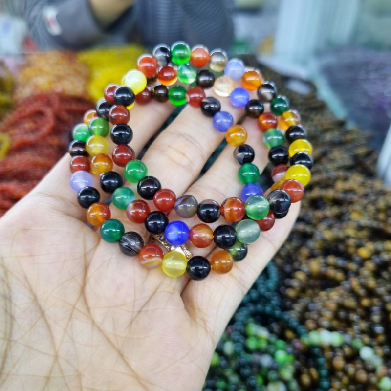 Vòng tay nữ hạt 6 ly màu ngũ sắc đa m.não