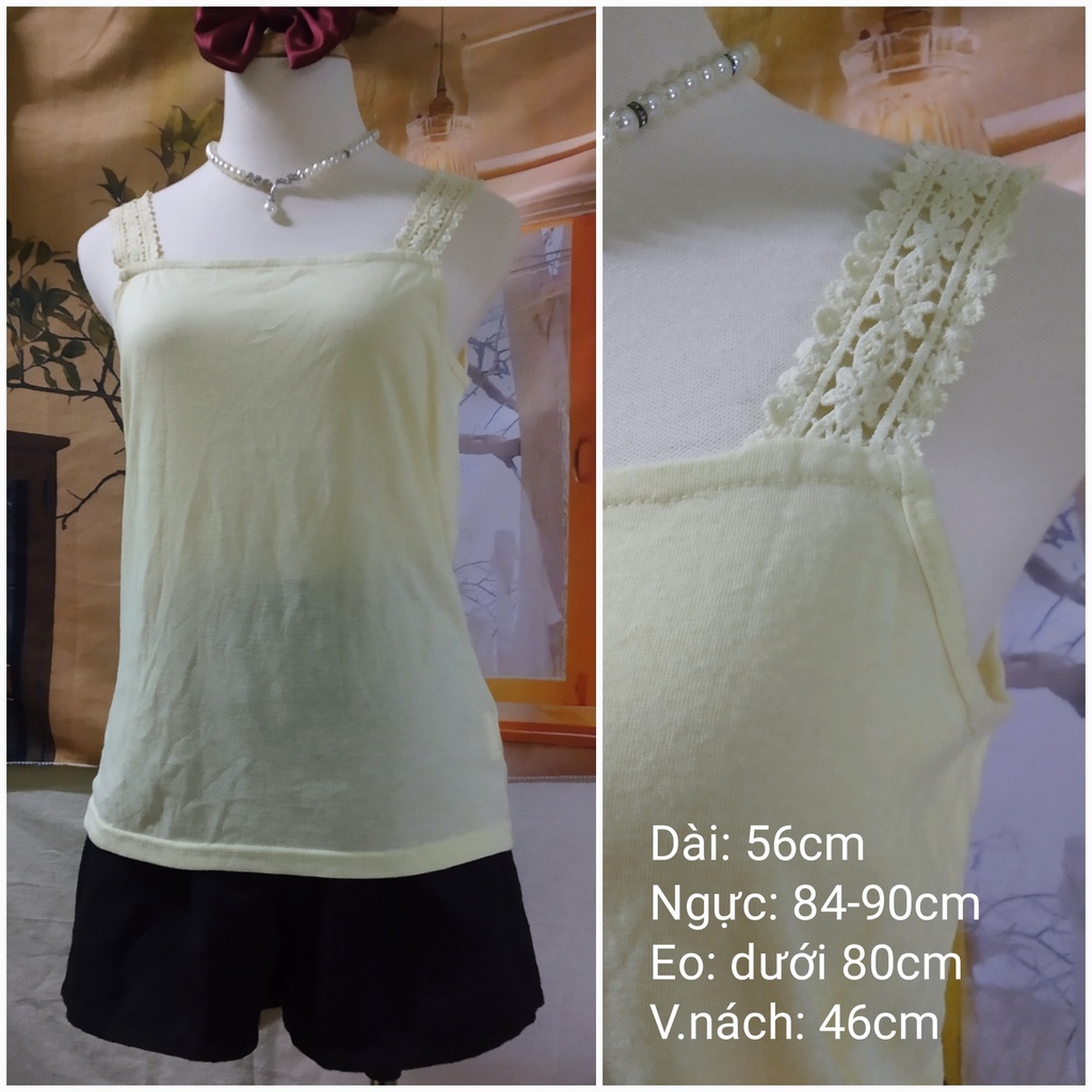 |2hand| Áo 2 dây - áo ba lỗ babydoll nhật phối ren thêu phong cách morigirl