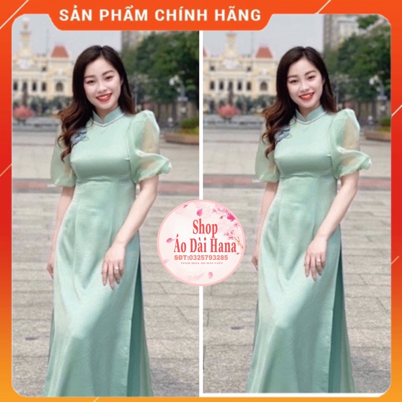 Áo dài cách tân nữ tay phối tơ bo điệu, áo dài cổ truyền thống chất lụa tây thi cao cấp.
