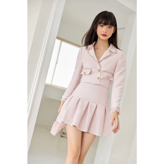 WALENTY - Chân váy ngắn xếp li vải tweed màu hồng - Shaftesbury Pink Tweed Skirt