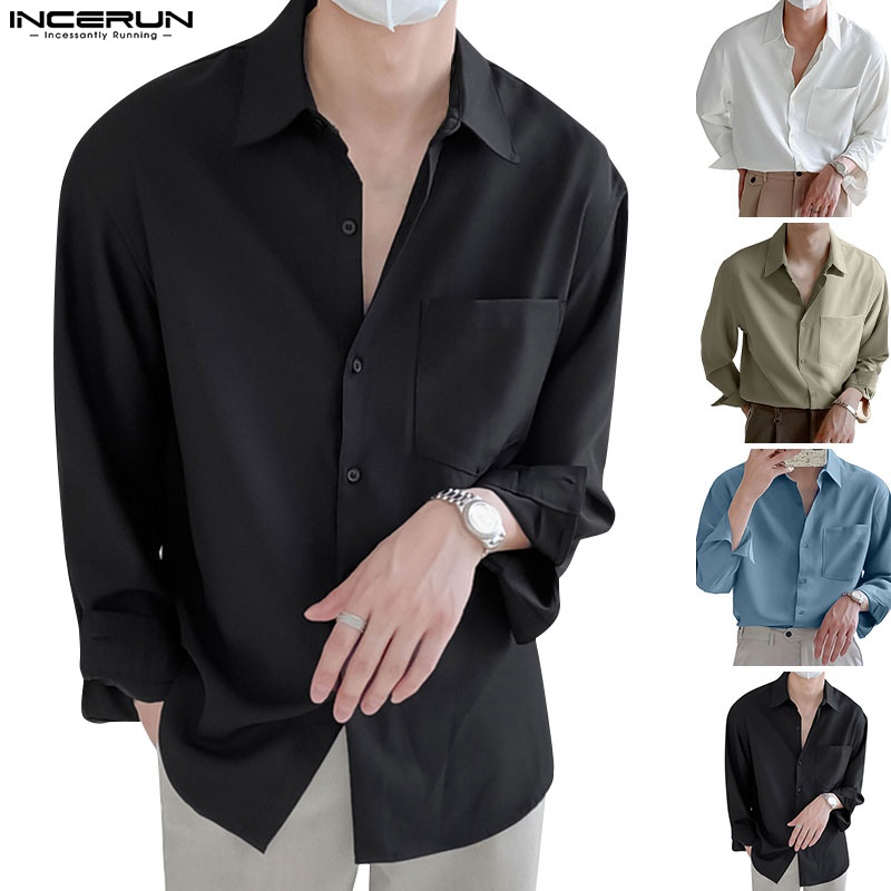 Áo sơ mi INCERUN tay dài màu sắc thanh lịch thời trang cho nam