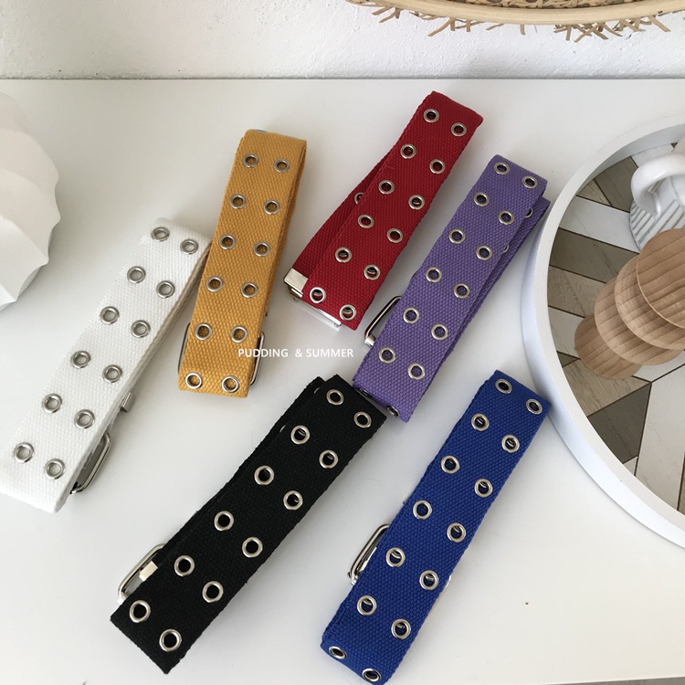 Thắt Lưng Vải Canvas Hai Hàng Lỗ Kim Loại Phong Cách Hip Hop Hàn Quốc Thời Trang Cho Nam Và Nữ