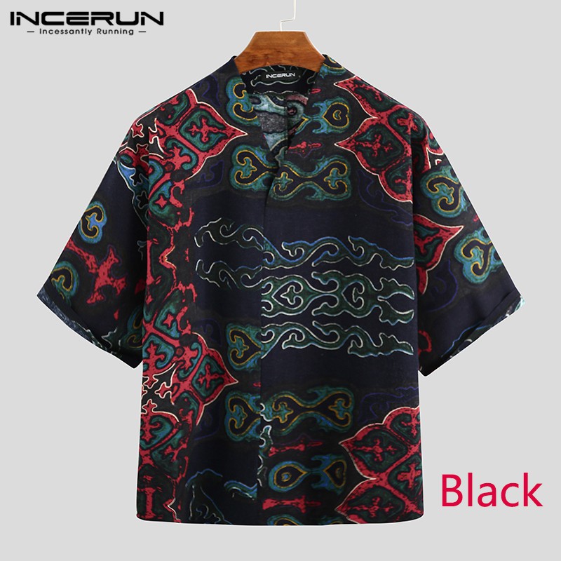 INCERUN Áo tay lỡ 3/4 in họa tiết phong cách cổ điển cho nam | BigBuy360 - bigbuy360.vn