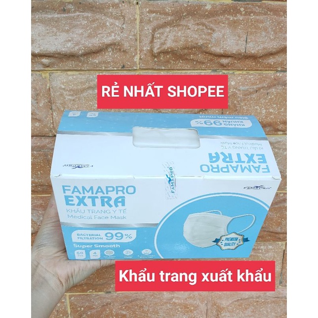 Khẩu trang Famapro Extra 4 lớp, siêu mềm mịn, kháng khuẩn hộp 50 cái