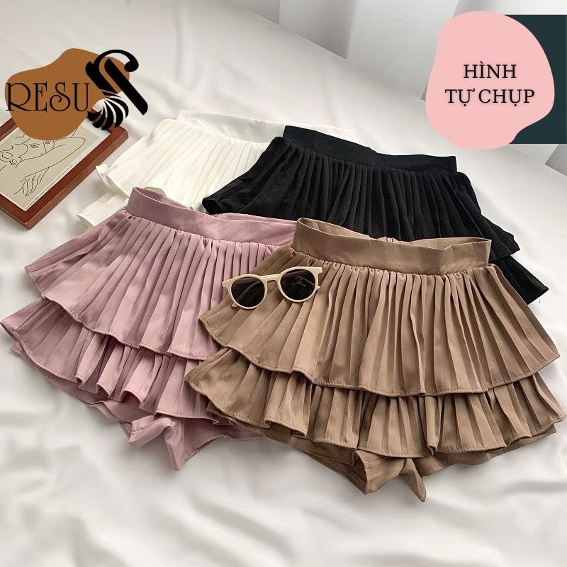 Chân váy xòe xếp li 2 tầng cao cấp dáng ngắn Quảng Châu cao cấp ( có quần trong ) | BigBuy360 - bigbuy360.vn