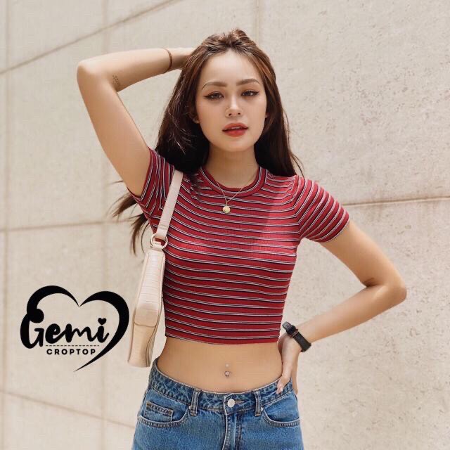 áo croptop sọc ngang xinh xắn, áo croptop, áo nữ