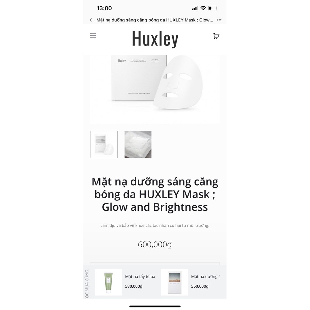 [DEAL SIÊU RẺ - DATE 6/6 THAH LÝ] ‍♀️‍♀️Mặt nạ dưỡng trắng căng bóng da Huxley - MASK GLOW AND BRIGHTNESS (Hàn Quốc)