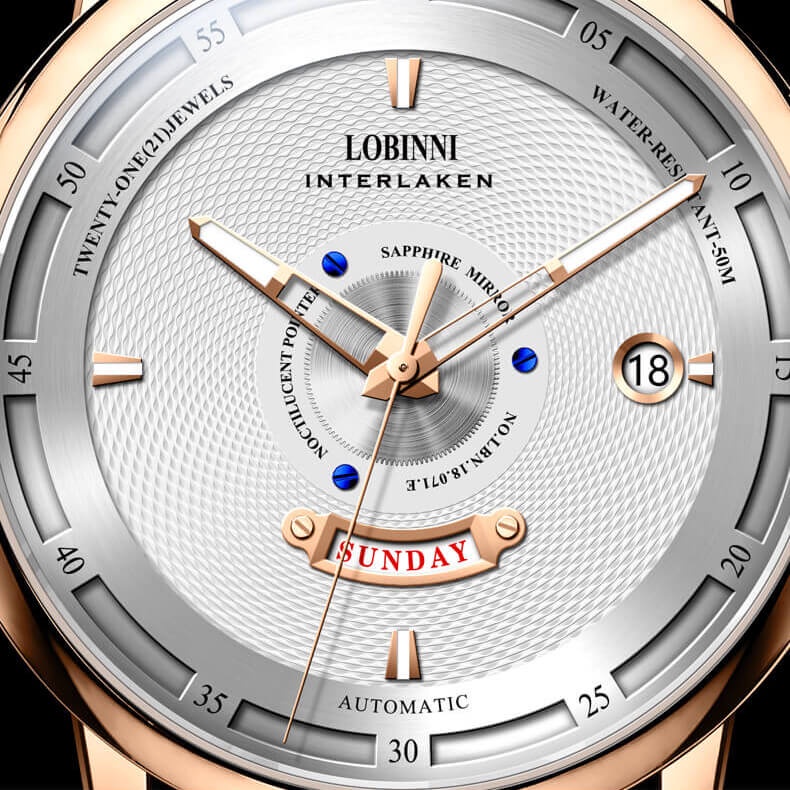 Đồng Hồ Nam LOBINNI No.1807-1 Chính Hãng BH 24T Chịu Nước 50m Kính Chống Xước Dây Da Cao Cấp