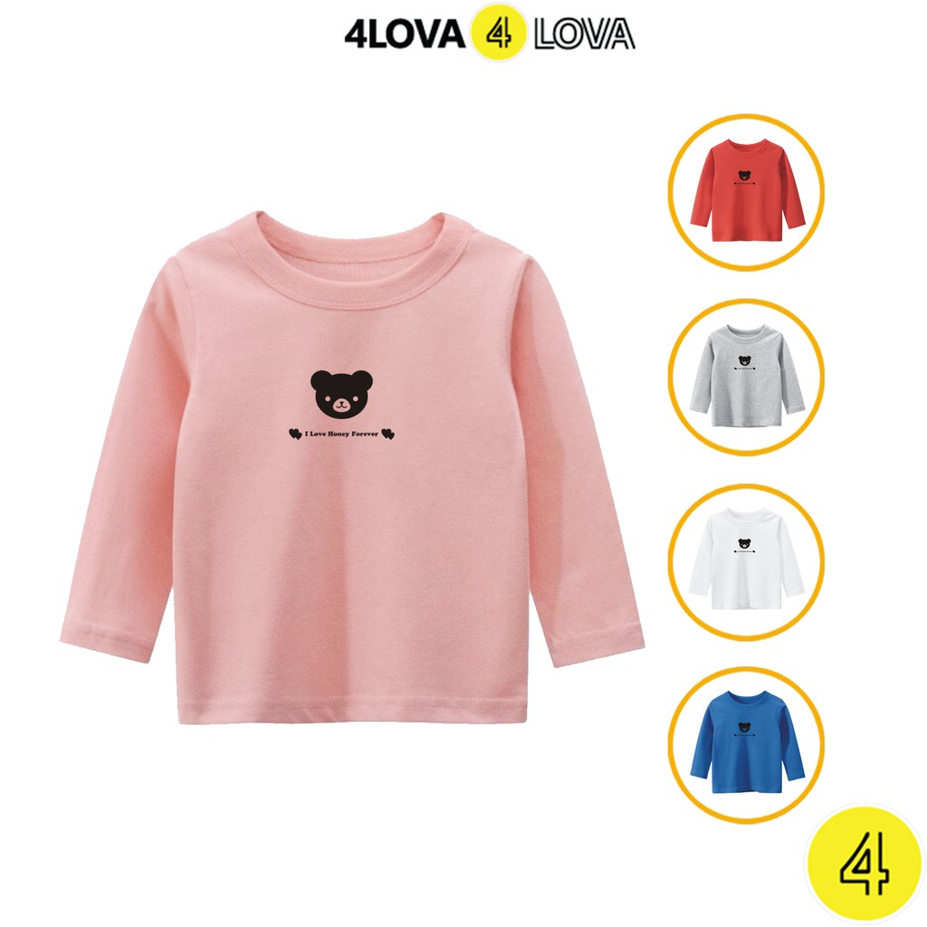 Áo thun dài tay cổ tròn 4LOVA cho bé trai bé gái in hình gấu nhỏ xinh mẫu 1 BT&BG-AG