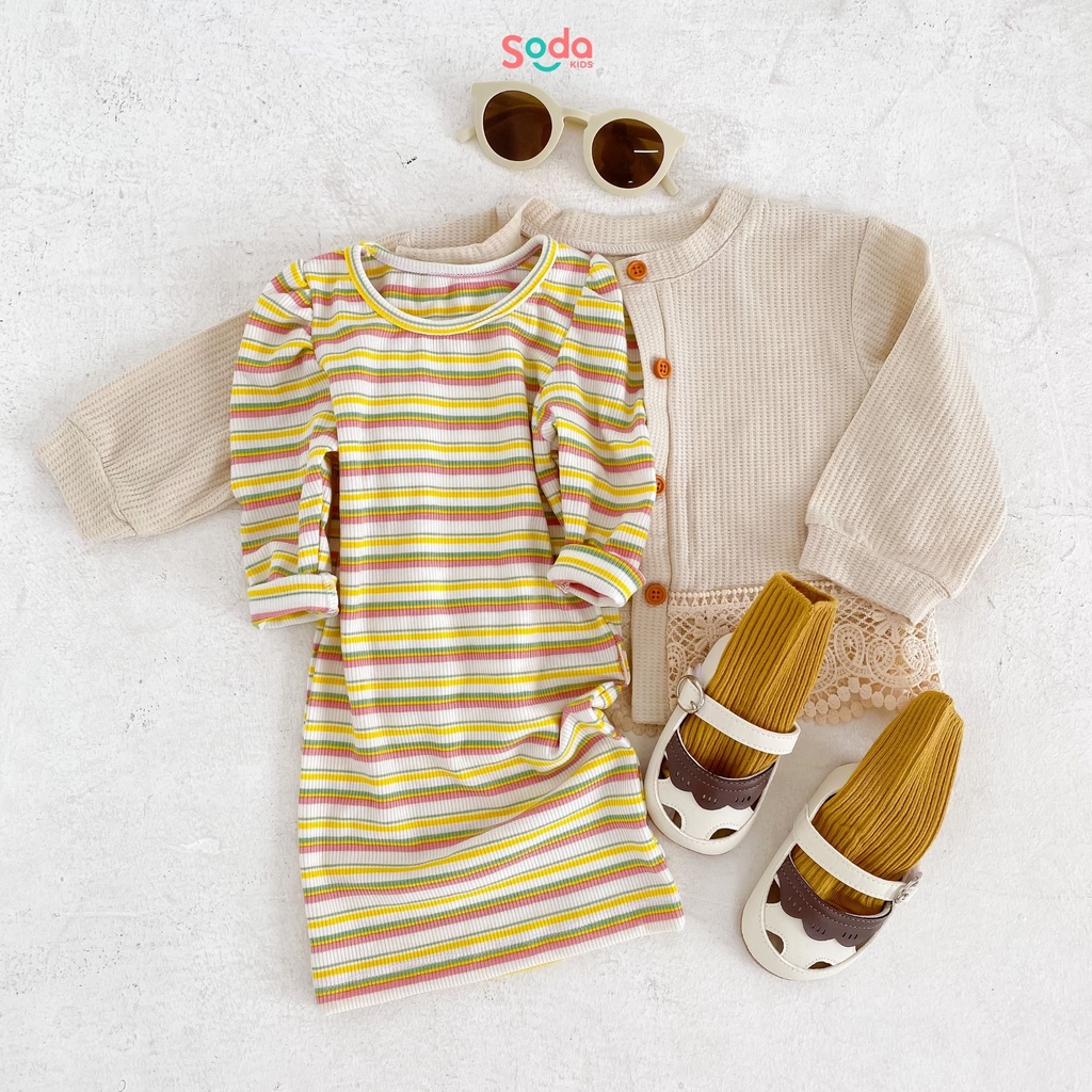 Váy body bé gái SODA KIDS thiết kế tay bồng, chất liệu thun tăm co giãn tốt, phong cách Hàn Quốc