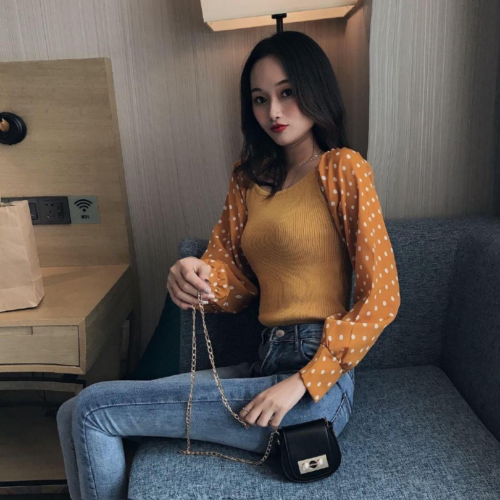 Áo Kiểu Tay Phồng Hoạ Tiết Chấm Bi Thiết Kế Ngọt Ngào Cho Phái Nữ